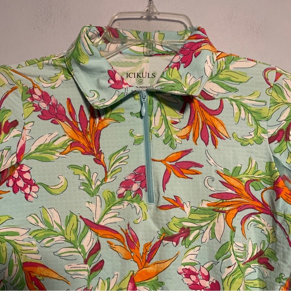 Icikuls Mock Neck Vented Long Sleeve 1/4 Zip Pink Blue Green XS EUC - Picture 3 of 5